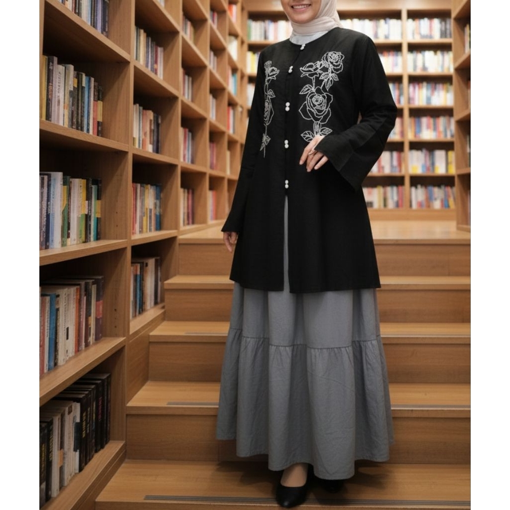 SETROK TUNIK TWILL BORDIR / SETELAN ROK KATUN RAYON TWILL TUNIK BORDIR / SETELAN ROK VIRAL / SETROK 