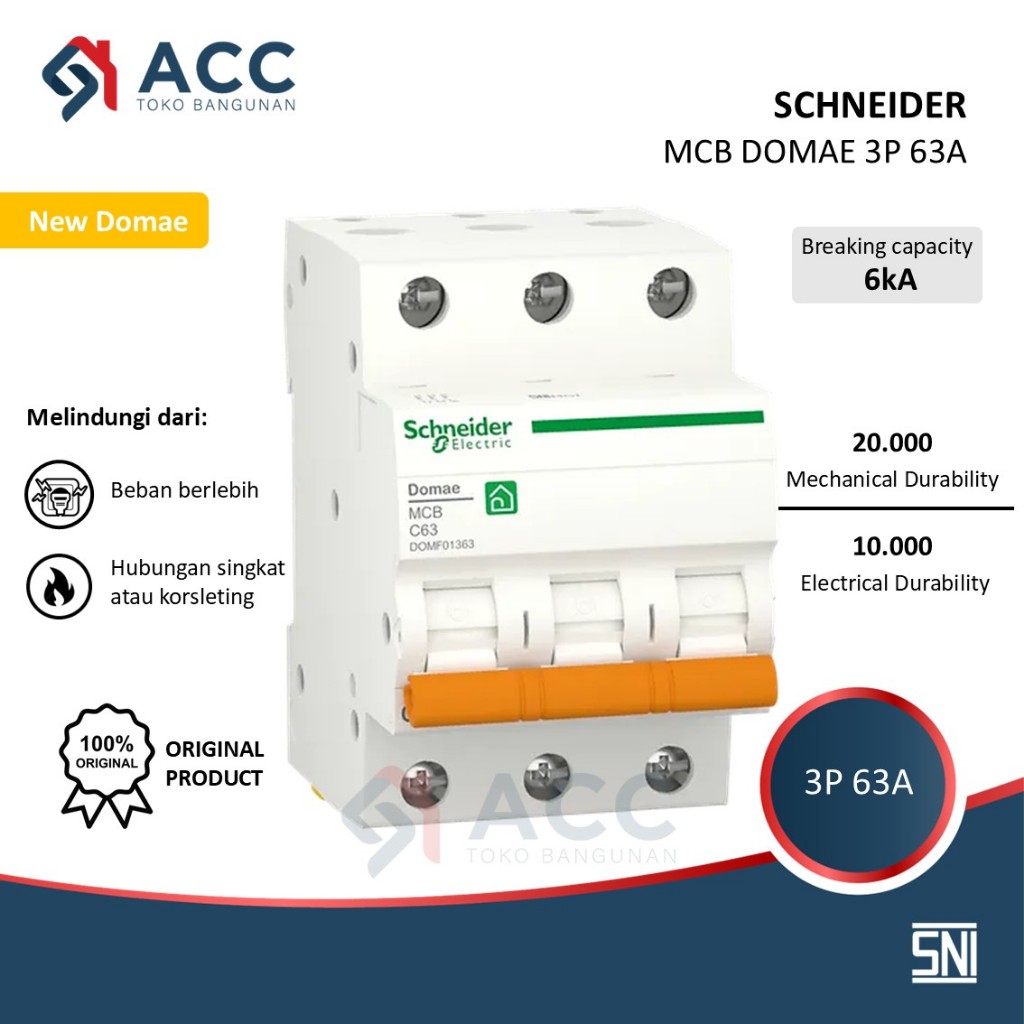 SCHNEIDER MCB DOMAE 3P 63A - 3 PHASE 63 AMPERE 6ka