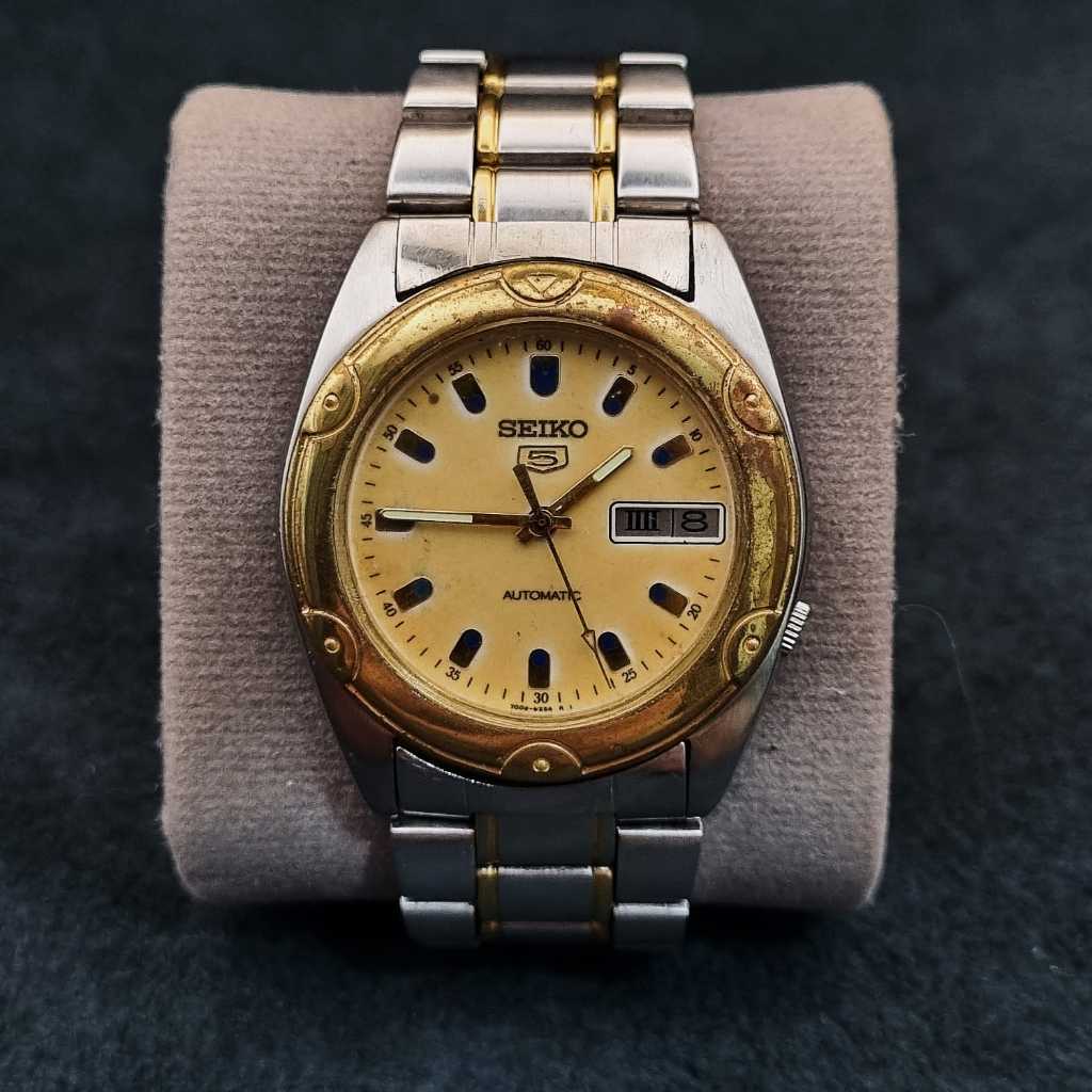 Seiko 5 Automatic Vintage 7009-6030 Two Tone Gold Silver Dial Jam Tangan Pria Bekas Original