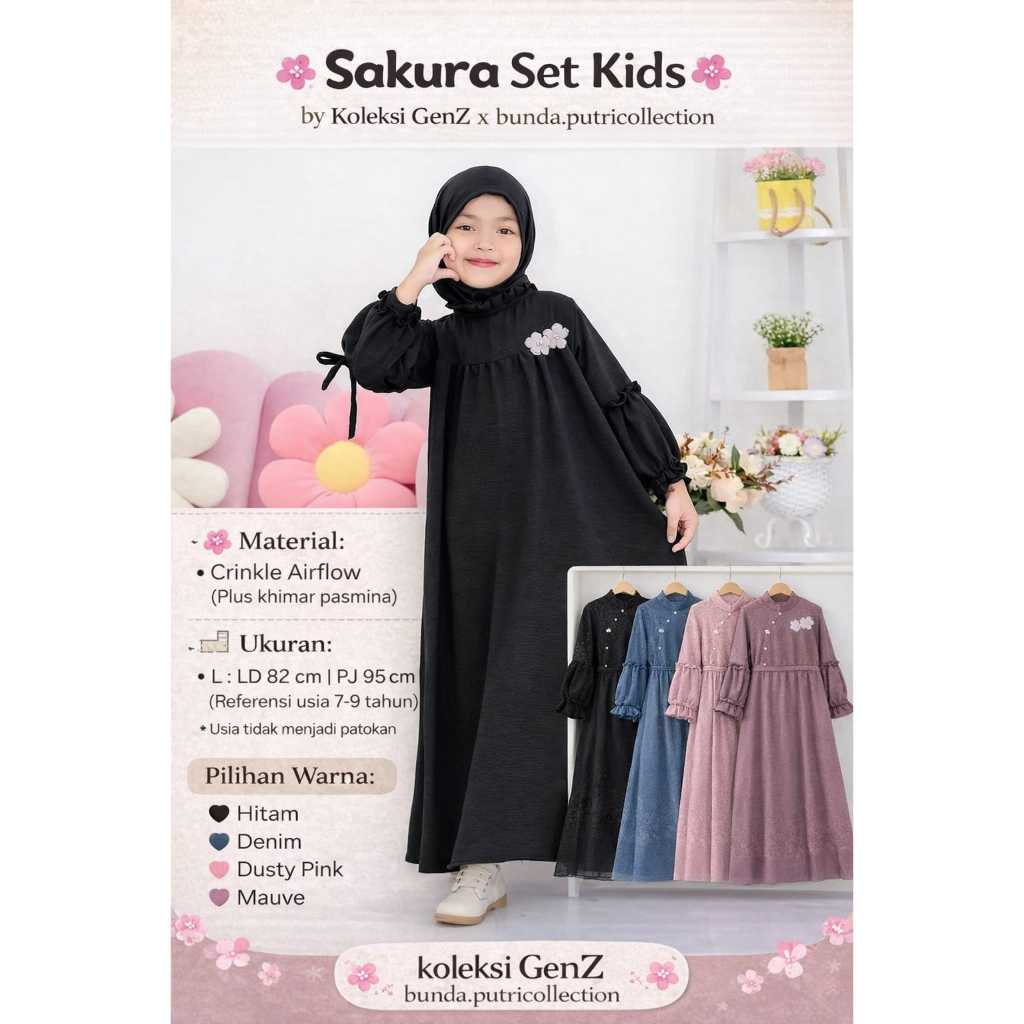 PROMOGamis anak perempuan hoitam terbaru/SAKURA DRESS gaun anak usia 5-8 tahun/gamis anak model terb