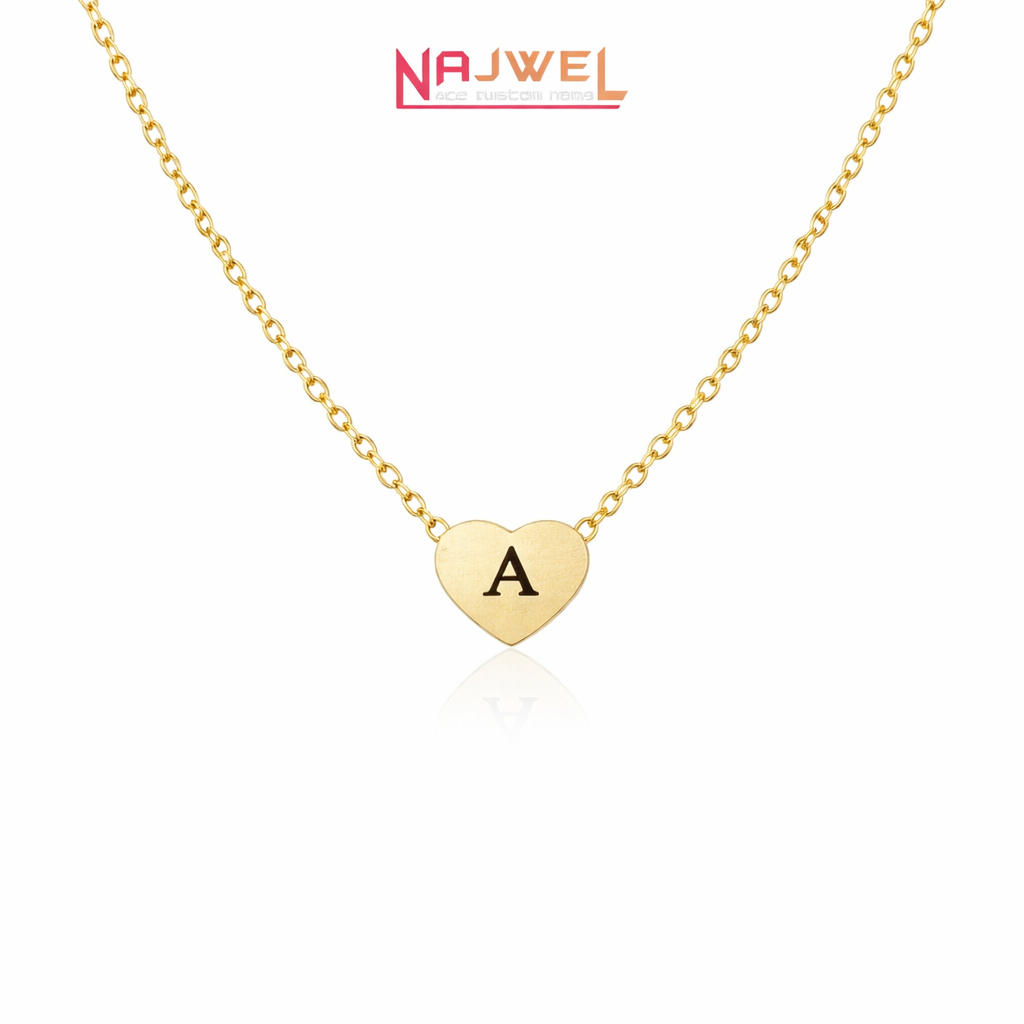 NAJWEL Kalung Huruf Laser Inisial Custom Liontin Hati Stainless Steel Gold Huruf A–Z Cocok untuk Had