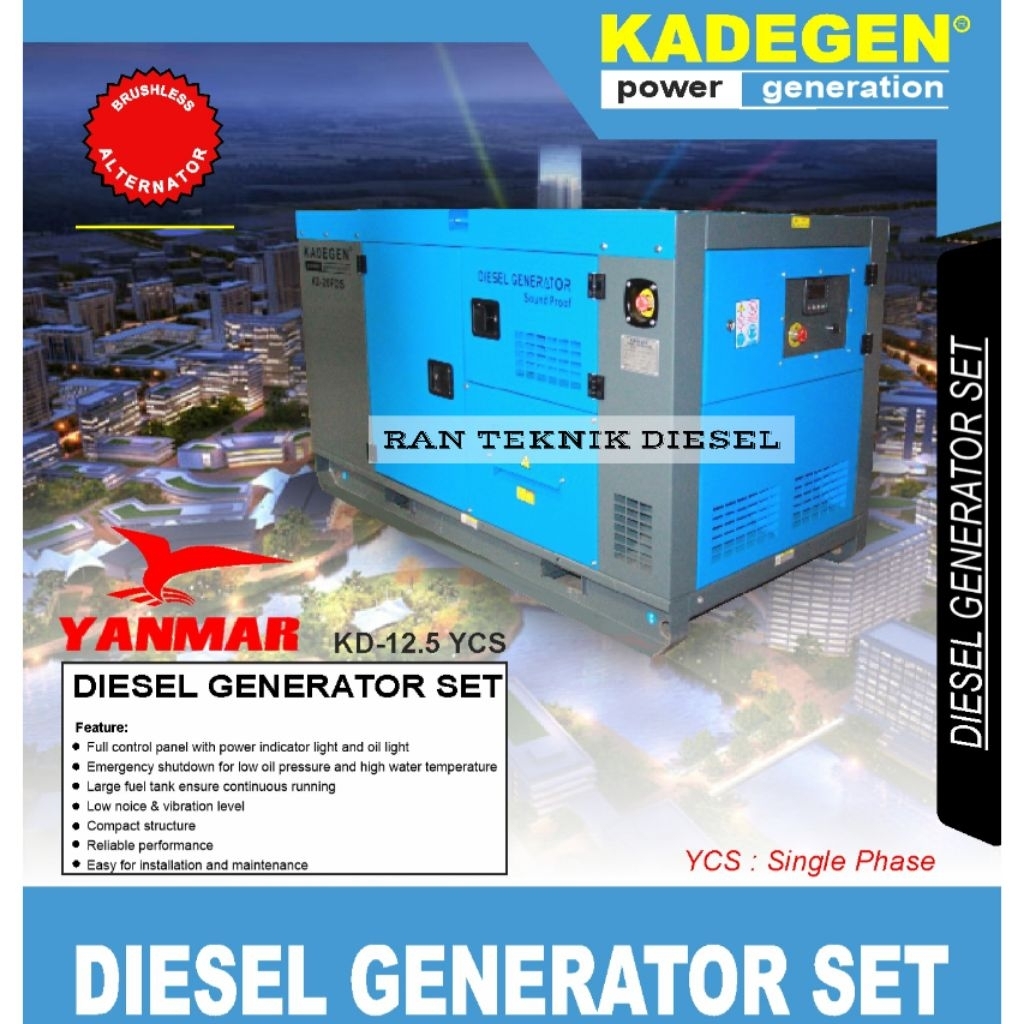 Genset Diesel Generator Set KADEGEN KD 12.5 YCS + Yanmar 12.5 Kva 3 Phase