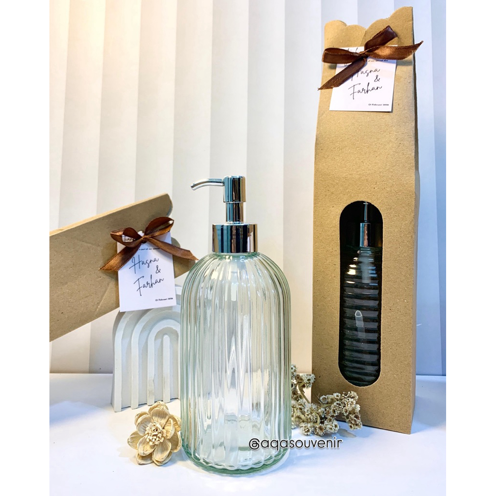 SOUVENIR BOTOL SABUN KACA CRYSTAL CUSTOM KEMASAN BOX / SOUVENIR PERNIKAHAN / SOUVENIR BOTOL PUMP KAC