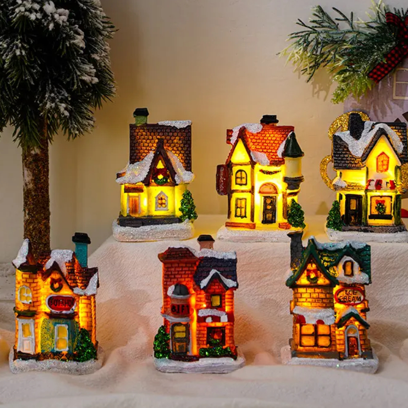 Hiasan Miniatur Rumah Ornamen Aquarium Paludarium Rumah Menyala Dekorasi Diorama Tema Rumah Desa