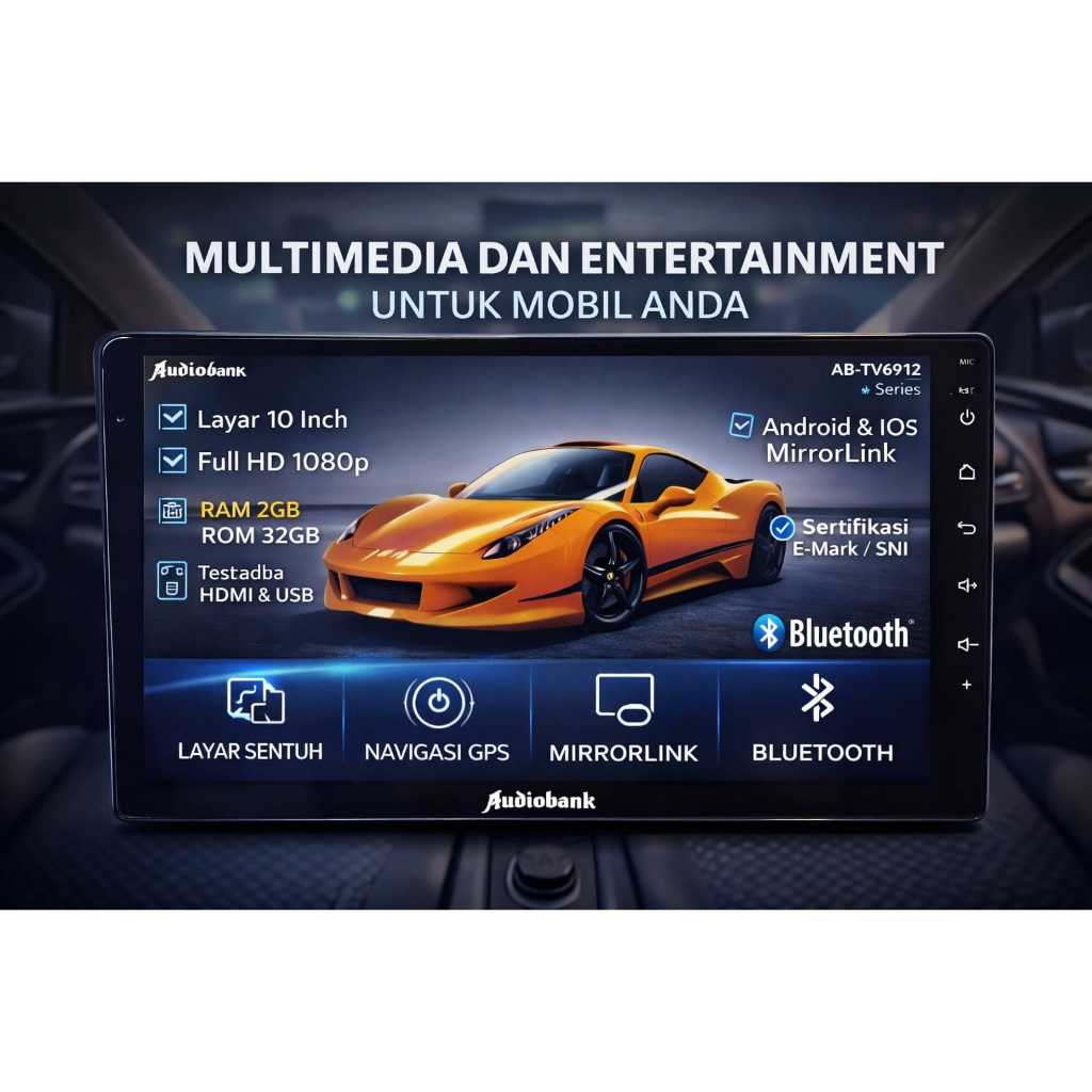 Audiobank AB-TV6912 Head Unit Multimedia AV Mobil Double Din Murah