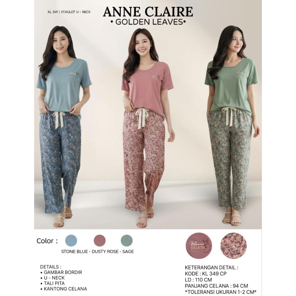 ANNE CLAIRE - Setelan U - Neck Golden Leaves / Setelan Celana Kulot CP