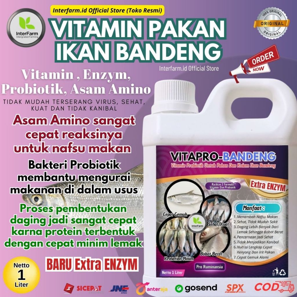 VITA+PRO IKAN BANDENG, VITAMIN Ikan BANDENG agar cepat besar, Probiotik pemacu pembesar ikan BANDENG