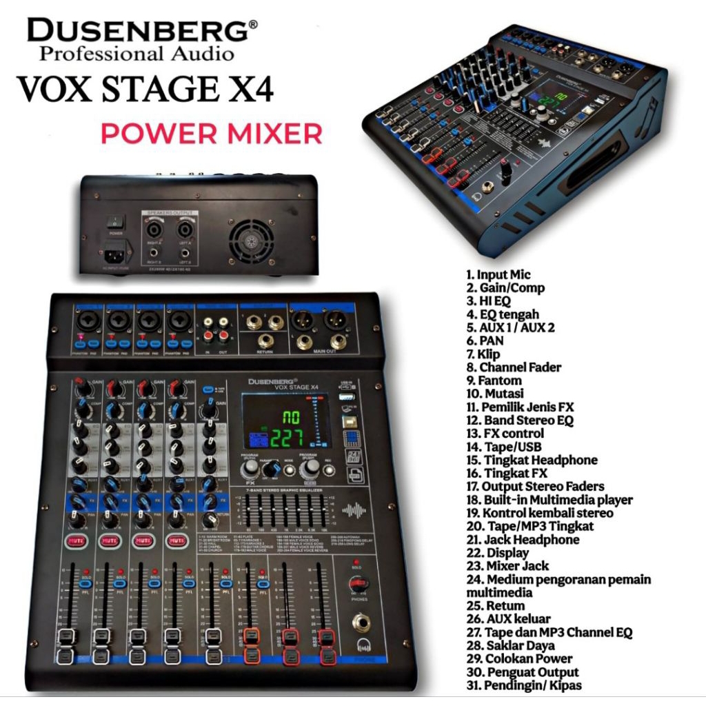 power mixer Dusenberg vox stage x4 power mixer 4 channel bluetooth usb.
