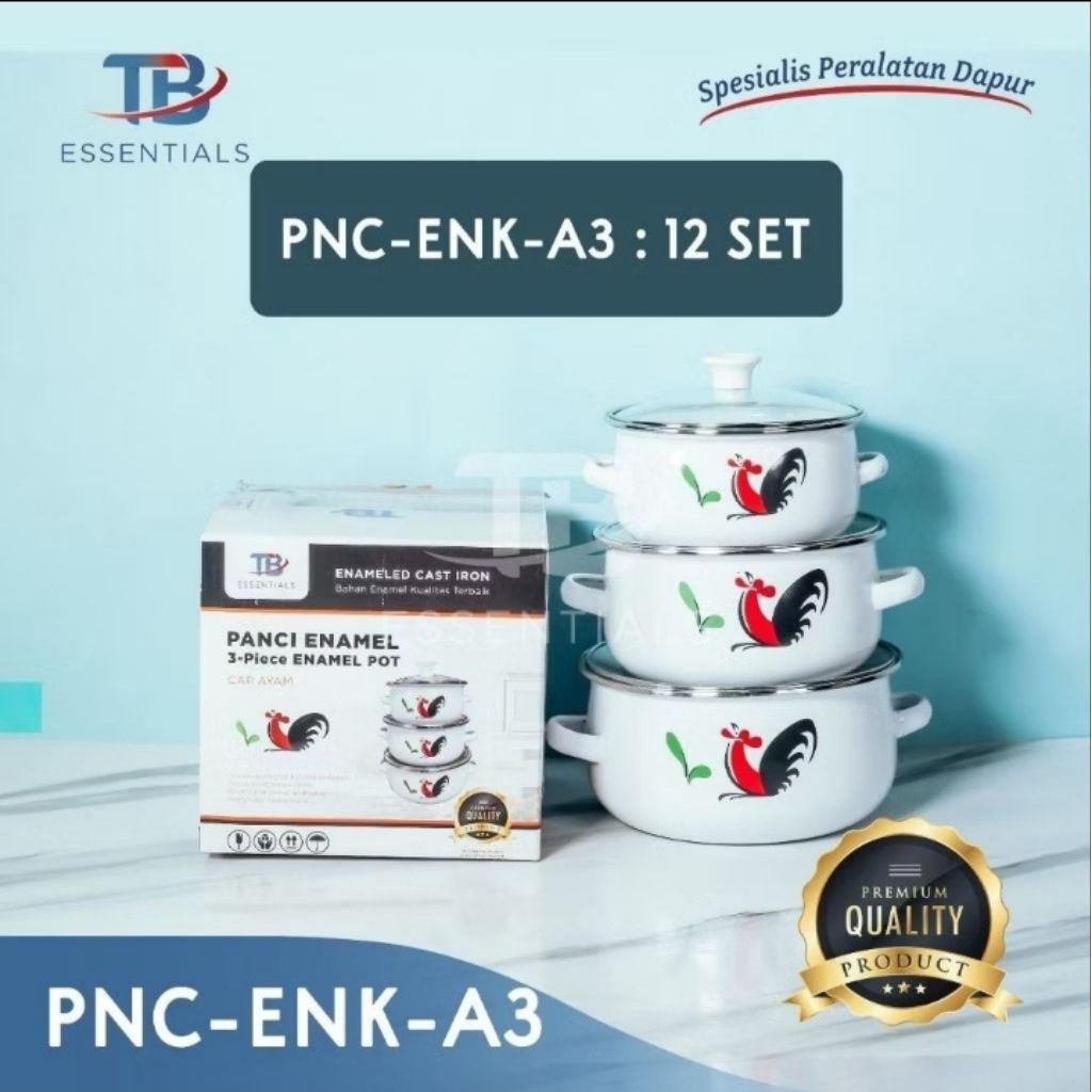 Panci Set Enamel Ayam Jago Isi 3Pcs Free Tutup Kaca/Panci Enamel Set Ayam Jago 3Pcs Dengan Tutup Kac