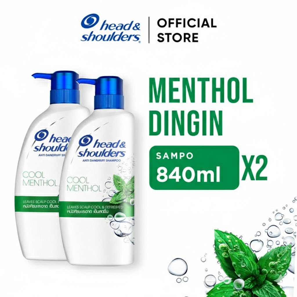 Head and Shoulders Sampo Anti Ketombe Menthol Dingin Perawatan Rambut 840 ml - x2 / Head and Shoulde