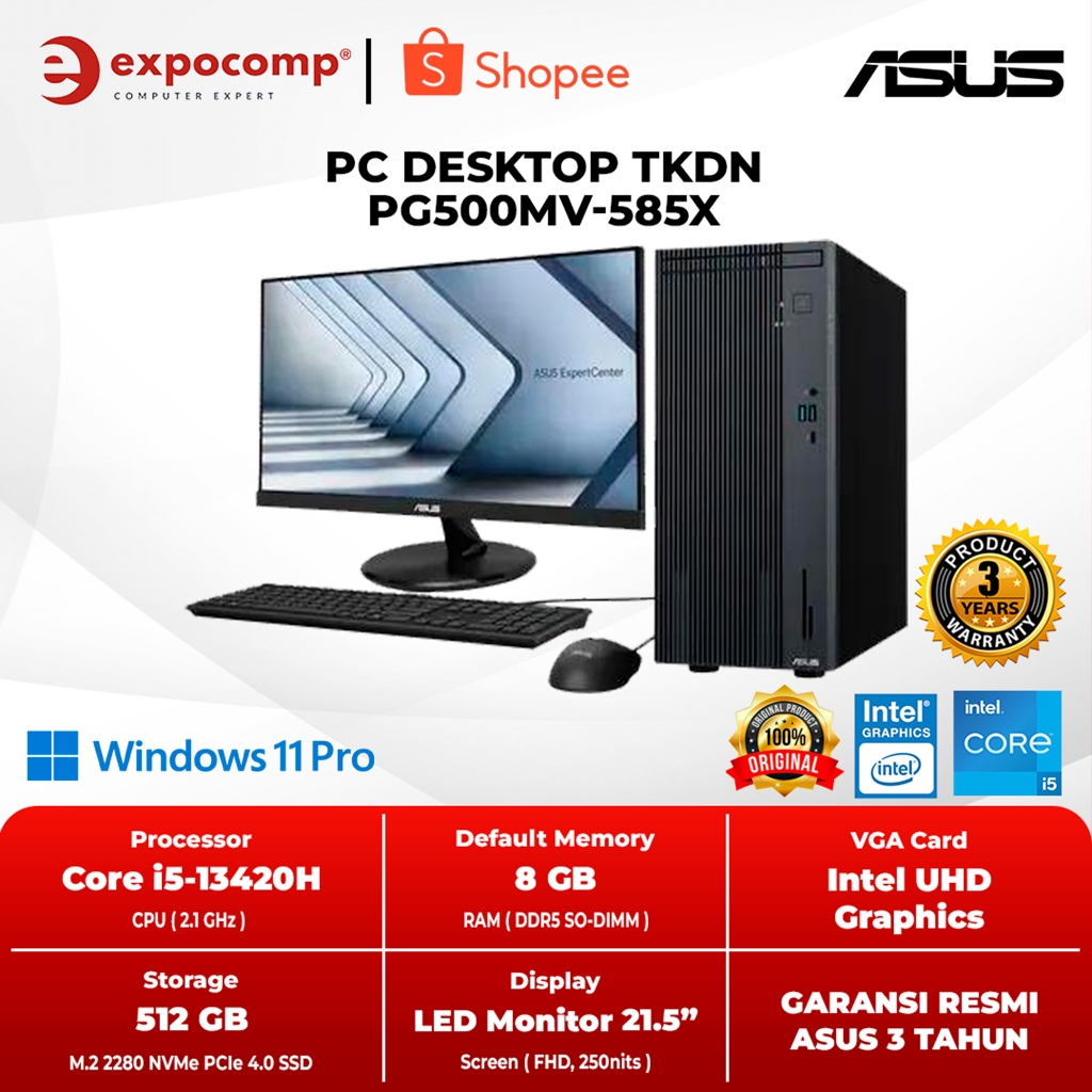 ASUS PC DESKTOP TKDN PG500MV-585X GRAY INTEL CORE i5-13420H 8GB 512GB WIN 11 PRO TANPA OFFICE NO OFF