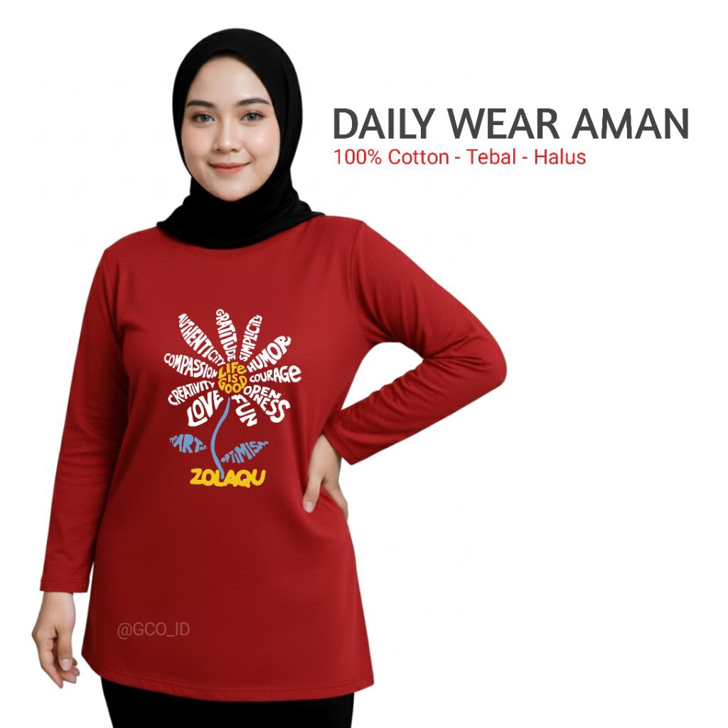 Semi Tunik Original Zolaqu Official Terbaru 2025 | Kaos Wanita ZLQ Merah Motif Sayap Ekslusif Lengka
