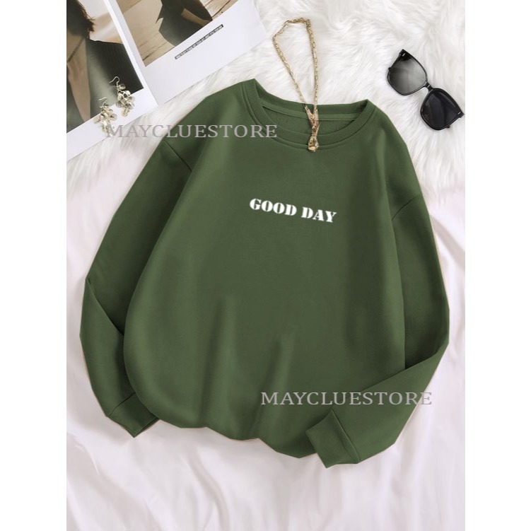 Sweater motif good mood size l xl xxl 2xl crewneck hoodie wanita koren style switer cewek dewasa swe
