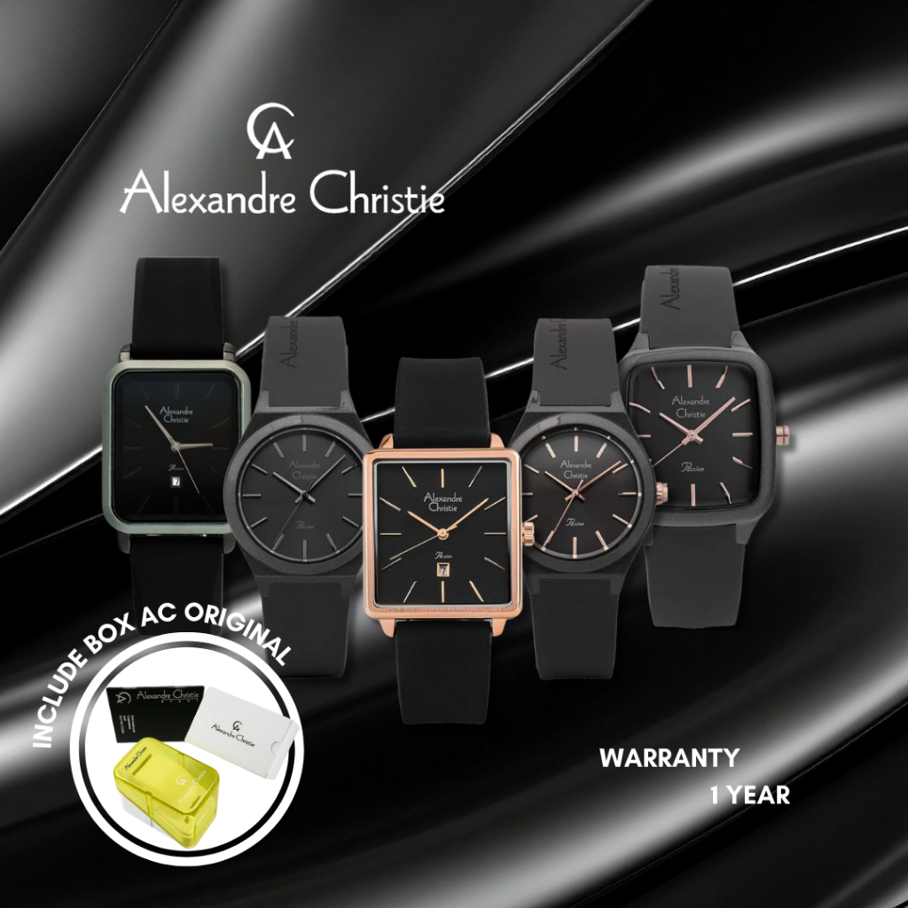 JAM TANGAN WANITA ALEXANDRE CHRISTIE RUBBER STEEL ORIGINAL WATCH  BLACK AC KARET HITAM ORI GARANSI 1