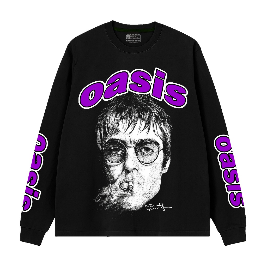 Devvogue Kaos Band Oasis Blue Lengan Panjang Rib Combed 24s