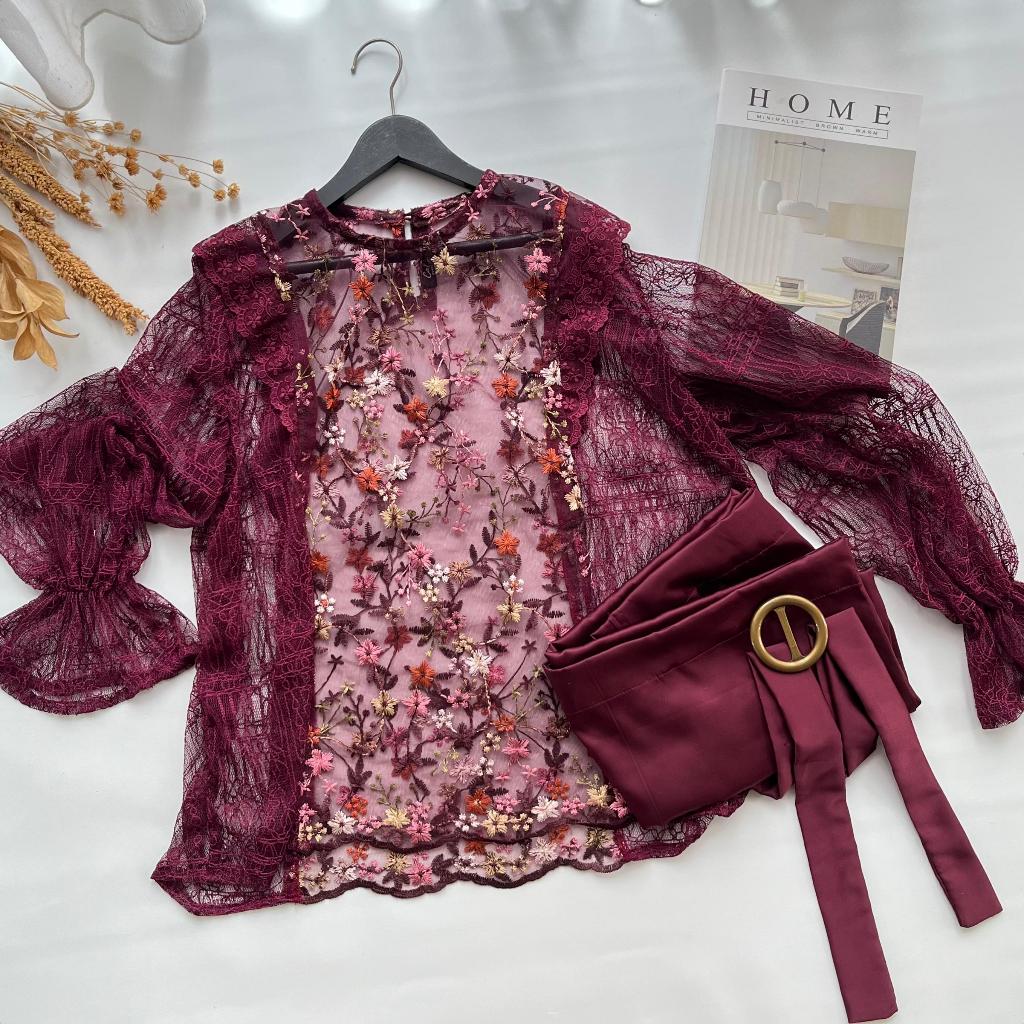 Tsmara Outer Blouse - Top Outer Lace Brukat Lebaran Brokat Wanita Outer Kondangan Blazer Atasan Wani