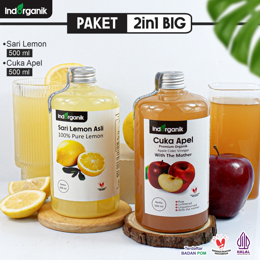 INDORGANIK DIET DETOX Paket Diet Detox Alami - Sari Lemon Murni 500ml dan Cuka Apel 500ml DIET DETOX
