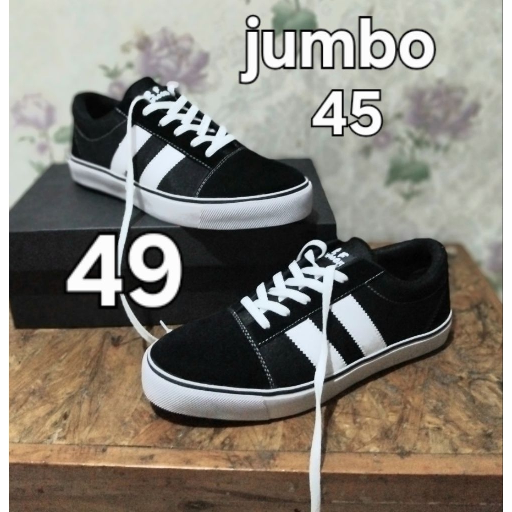 SEPATU BIG SIZE 45-49 BESAR JUMBO HITAM PUTIH FULL BLACK PRIA SEPATU SEKOLAH/KULIAH TERBARU.
