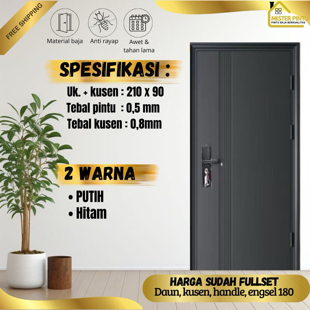 Pintu Baja Ekonomis  Pintu Baja Set Pintu Plate Baja / Pintu + Kusen + Handle Anti Karat / Pintu Uta