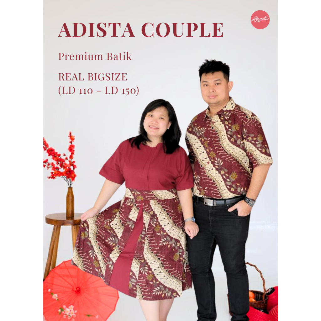 ATRACTIV COUPLE Dress Batik Adista Wanita Jumbo Bigsize dan Kemeja Cowo Dewasa Jumbo