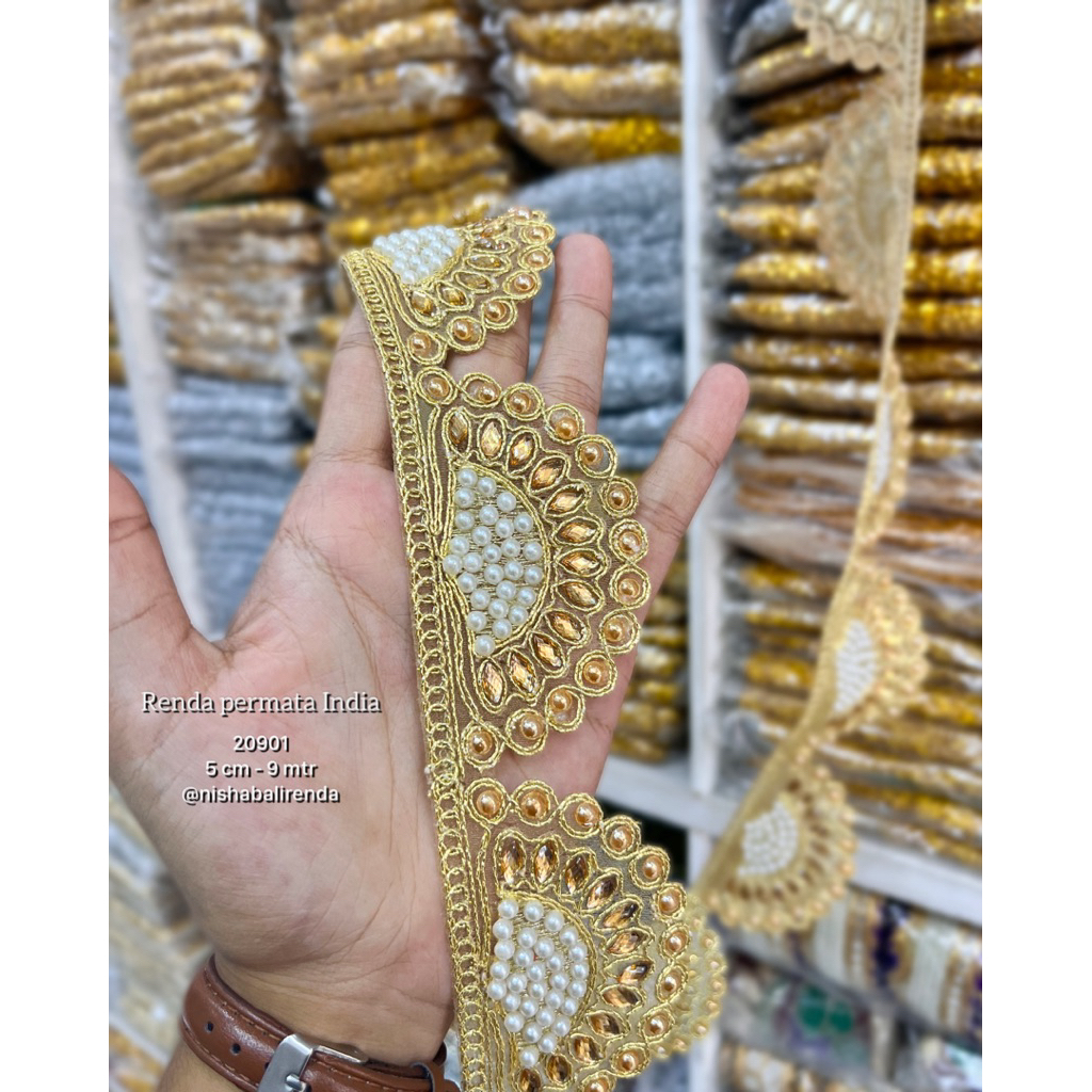 DIJUAL PER METER - Renda Permata India SAL 20901 – Lbr 5 cm - Renda Mewah Kebaya & Baju Adat