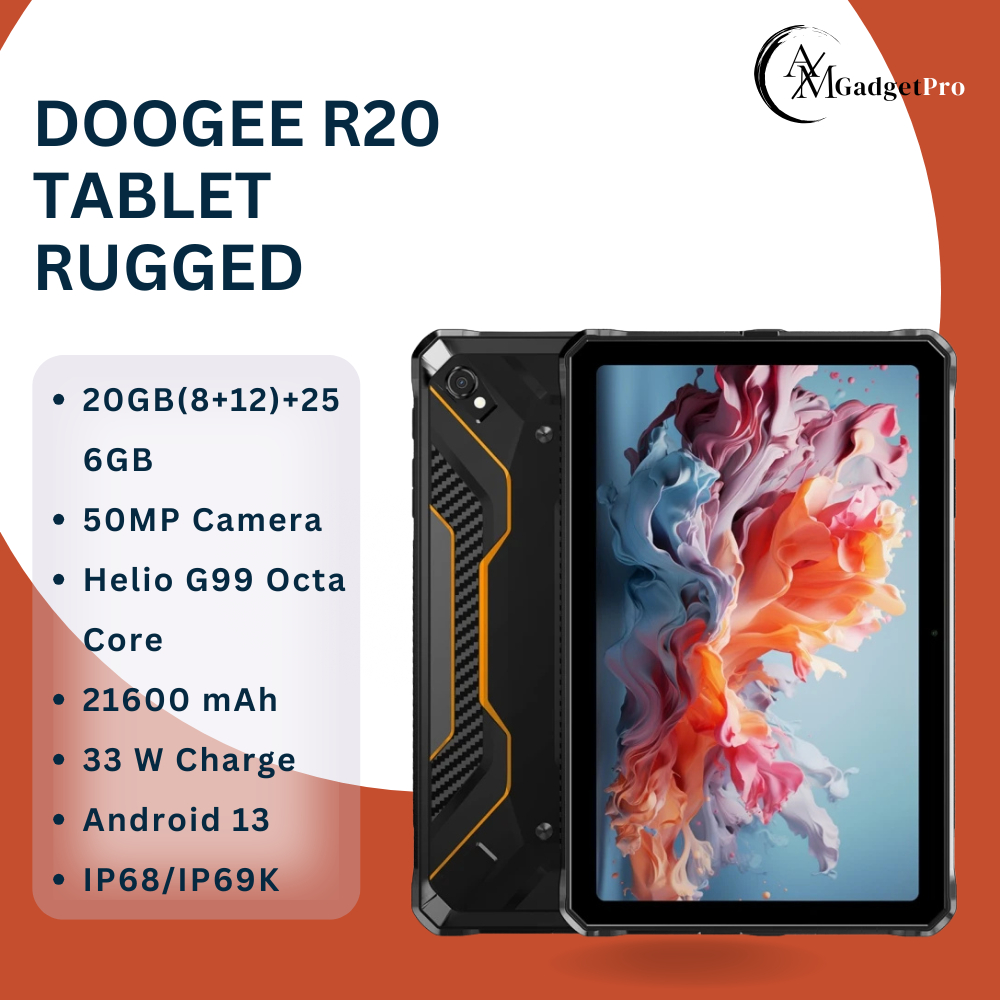 DOOGEE R20 Global Version Android Tablet, 8GB RAM 256GB ROM 4G Rugged PC Support Dual SIM Global Ver