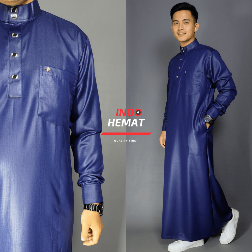 "Jubah Pria Gamis Pria Harromain Desain Modern dengan Kerah Elegan dan Tangan Manset"