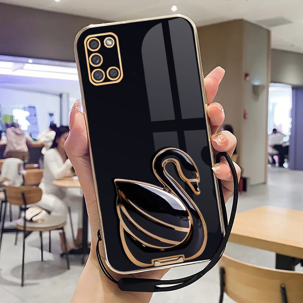 Case Samsung A31 Softase Mewah Silikon Plating With Holder Kick Stand