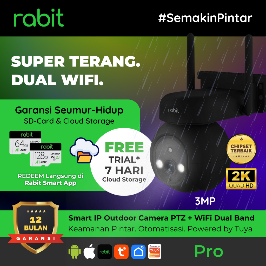 RABIT SMART IP CCTV WIFI CAMERA OUTDOOR PTZ PRO KAMERA 2K 3 MP