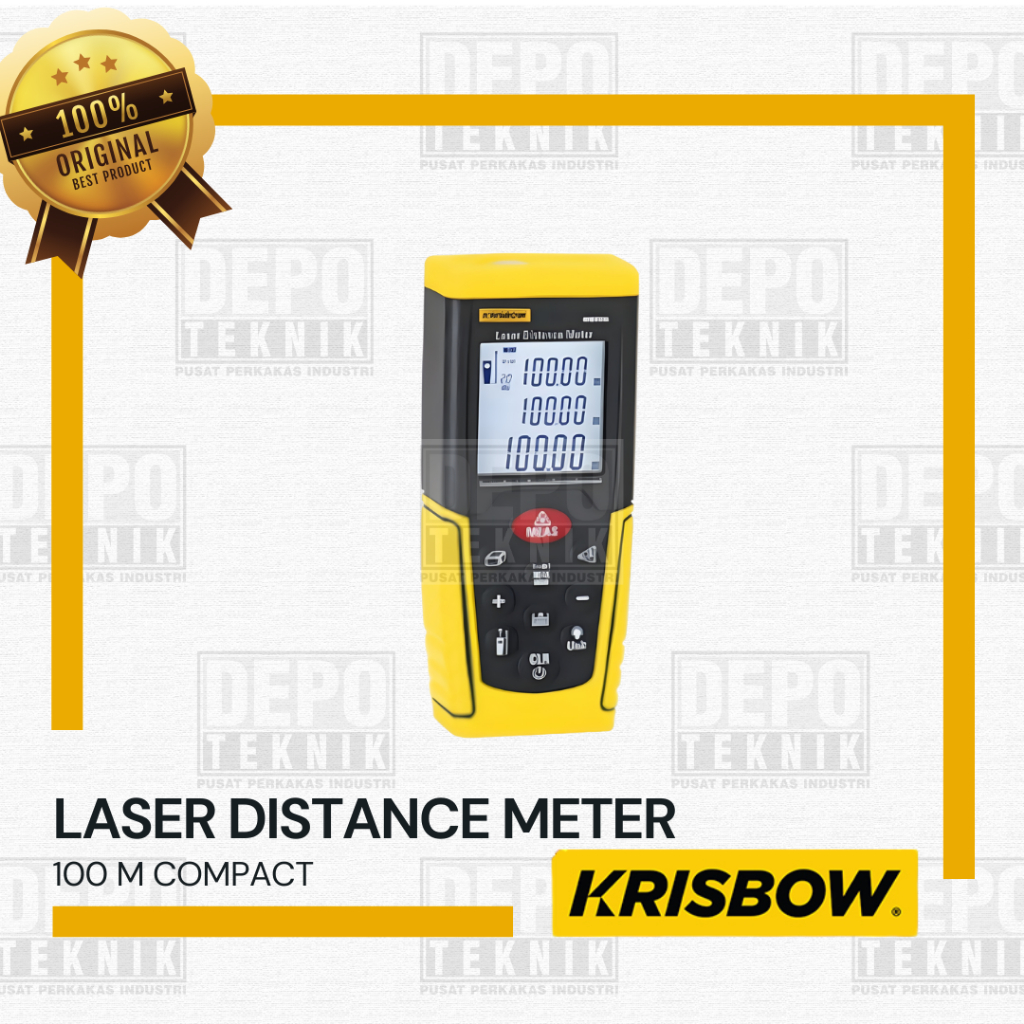 KRISBOW Laser Distance Meter 100 M Compact / Meteran Laser Digital Compact 100 Mtr