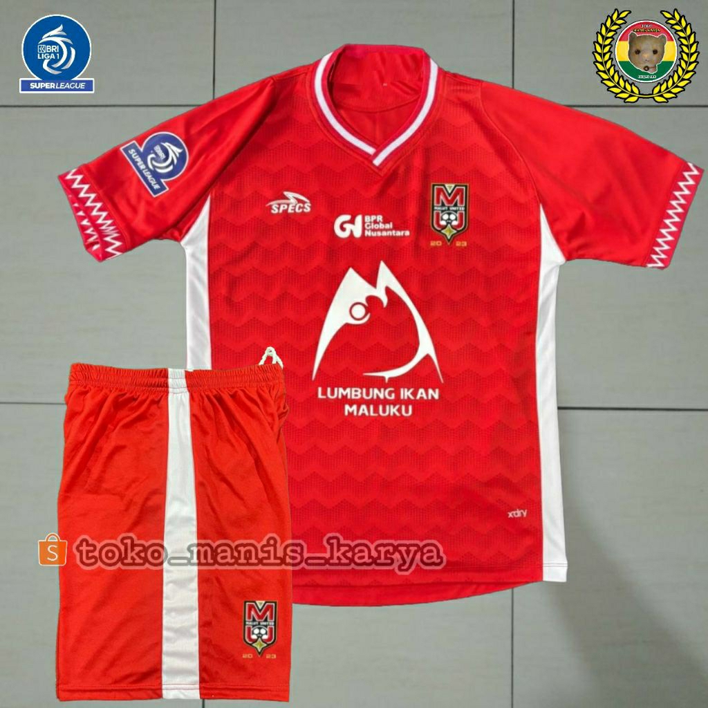 SETELAN DEWASA MALUT UNITED FC HOME 2025 / 2026 BRI SUPER LEAGUE MERAH PRINTING JERSEY CELANA LOKAL