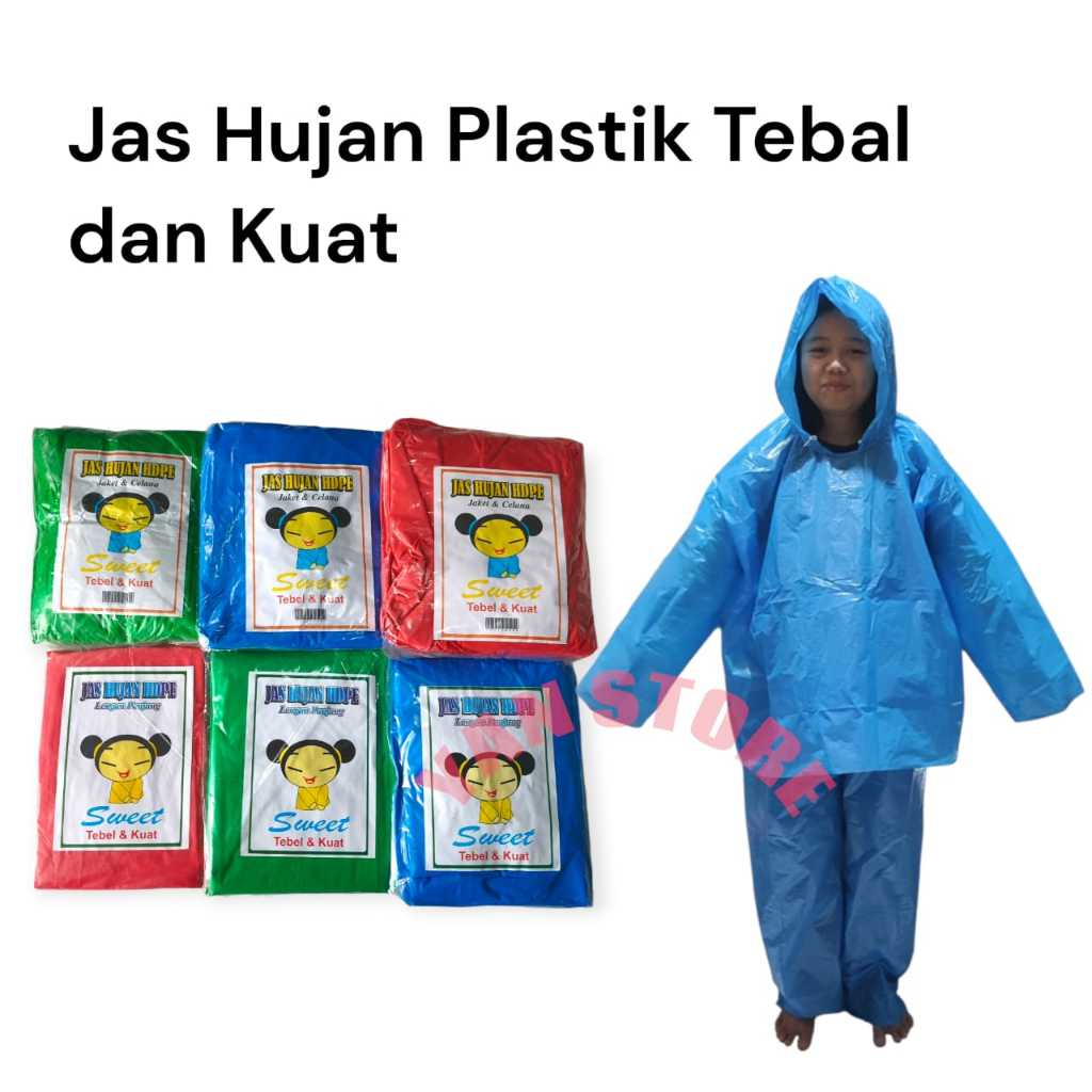 Jas Hujan Stelan Baju Celana / Mantel Hujan Plastik Tebal Dan Kuat