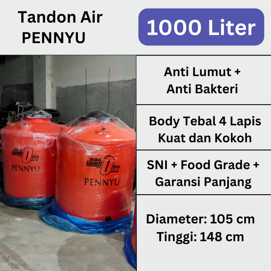 Tandon Tangki Toren Air Penyu 1000 Liter Anti Lumut Kuat Lapisan Tebal Berkualitas