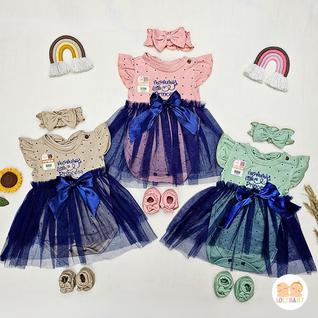 Jumper Rok Tile Mommy's Bayi Perempuan Usia 0-3 Bulan Free Sarung Kaki dan Bando Merk PIP MIM SNI
