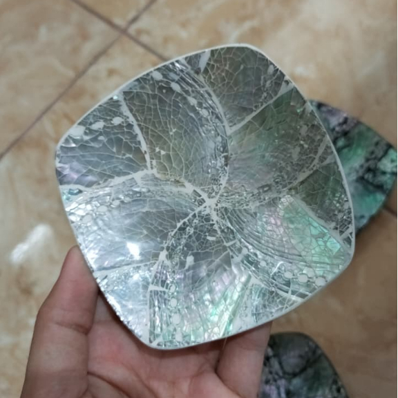 Piring Kecil Kerajinan Tangan dari Kulit Kerang Abalon Asli dengan Efek Kilau Multiwarna untuk Saji 