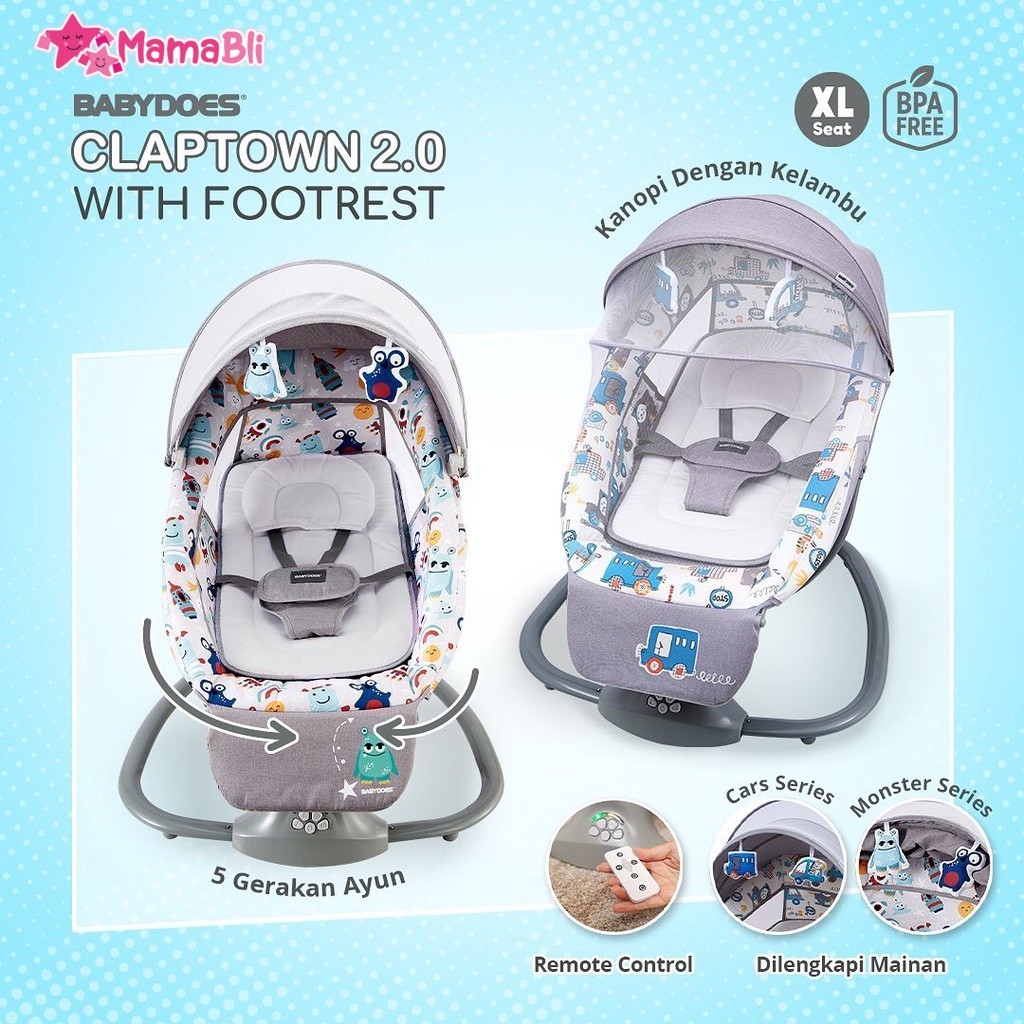 BabyDoes Claptown 2.0 with Footrest / Bouncer Bayi / Ayunan / Swing Elektrik