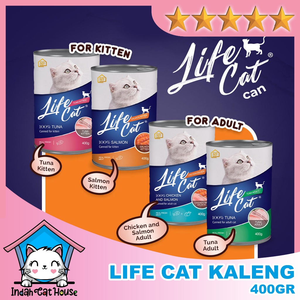 LIFE CAT KALENG Adult Kitten 400gr lifecat Baim Wong wet food makanan kucing kaleng basah INDAH CAT 