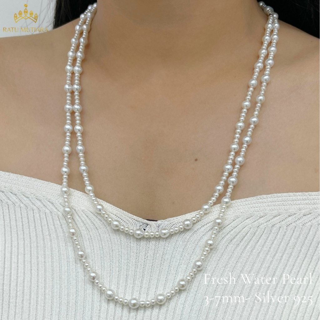 Kalung Mutiara Air Tawar Asli 3-7mm Handcraft Kerajinan Tangan