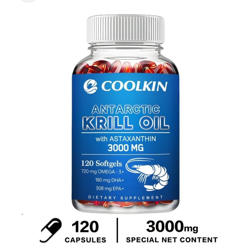 Antarctic Krill Oil 3000mg Omega-3 (EPA & DHA) dan Astaxanthin 120 Softgels Kapsul Lunak Suplemen