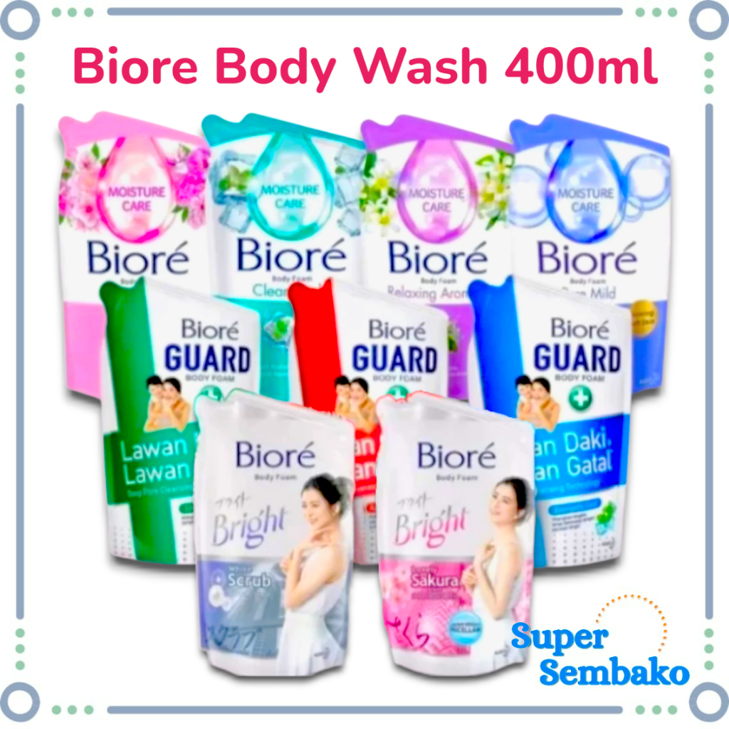 SABUN MANDI CAIR BIORE BODY WASH BESAR 400ml REFILL POUCH GROSIR INSTANT MAKASSAR