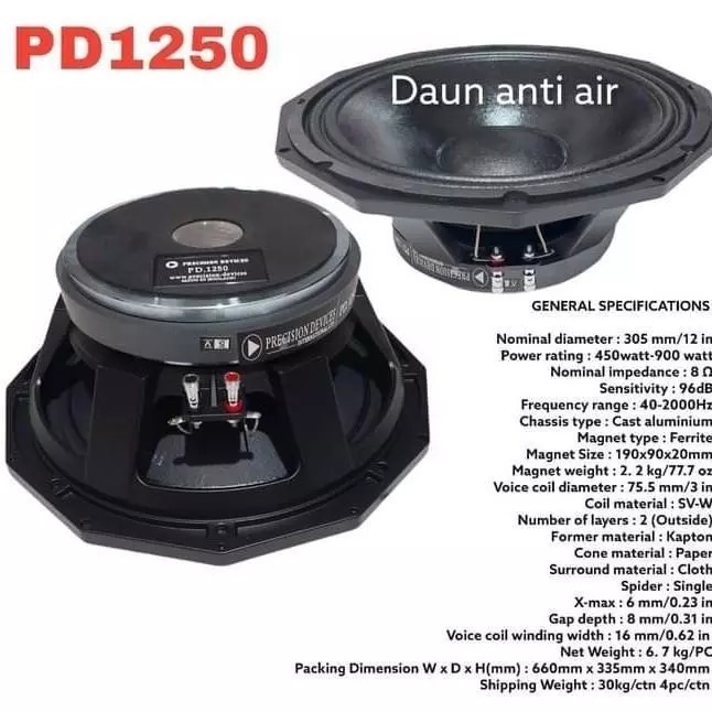Speaker Komponen PD 1250 12" Speker PD1250 12inch Ori