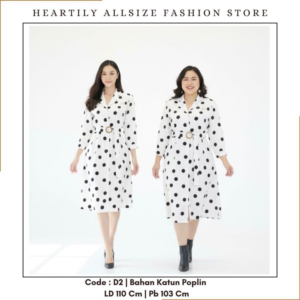 [ HEARTILY FASHION ] D2 Dress Wanita Allsize Polkadot LD 110cm - P 103cm Dress Wanita Katun Poplin B