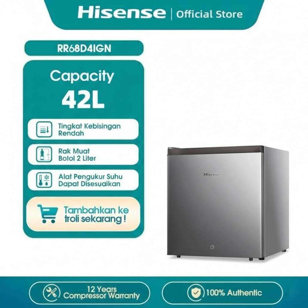 Hisense Kulkas Mini Bar Portabel 50 Liter Untuk Kamar Kos Kantor Silver RR68D4IGN Garansi Resmi
