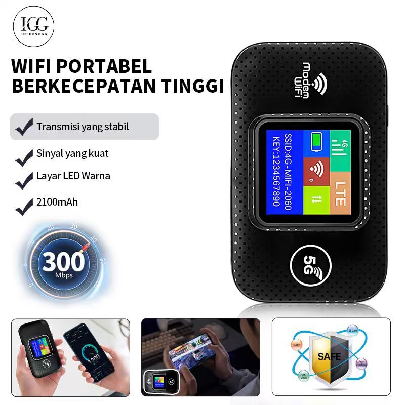 IGG 2100mAh Model Baru Modem WIFI6 4G/5G Support All Operator SIM Card 300 Mbps Modem 4G LTE Modem W