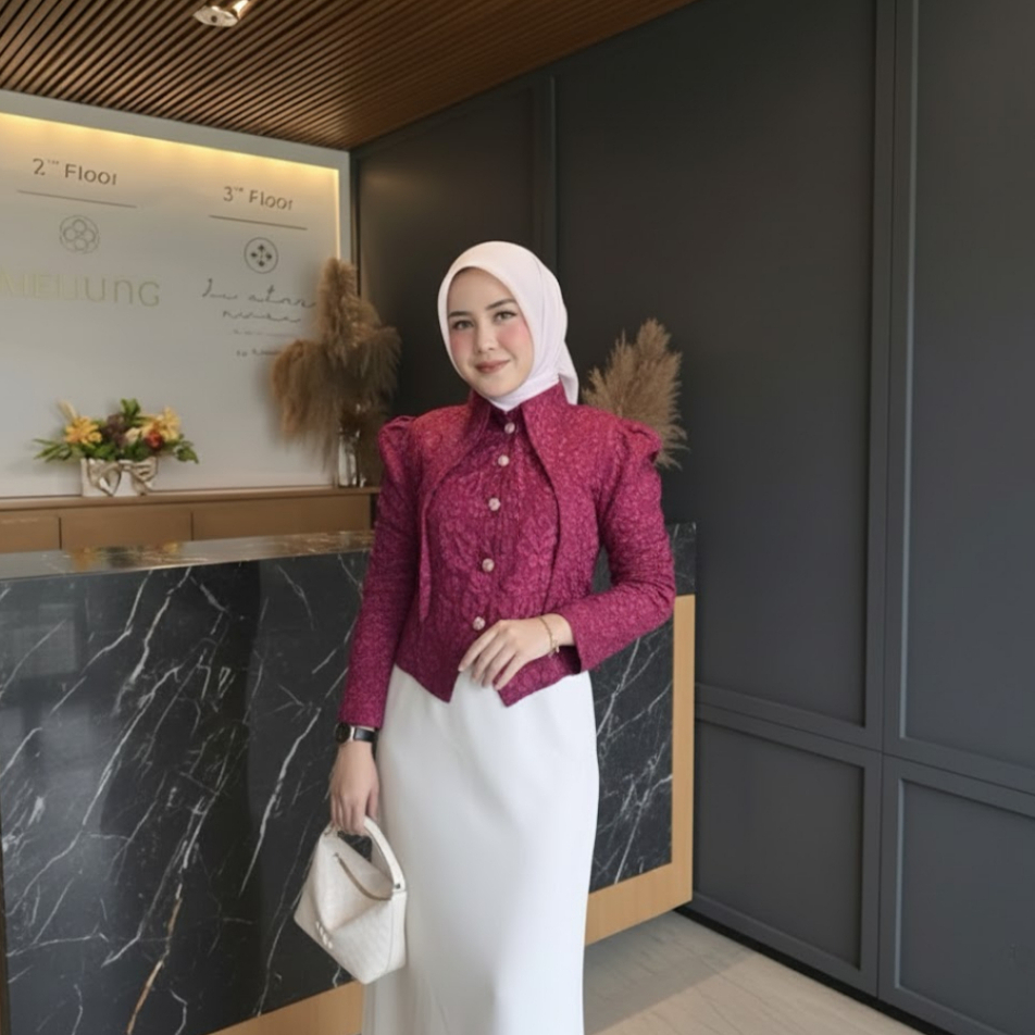 Flower Blouse Long Sleeve Blazer Wanita Korean Look Atasan Wanita Kondangan Bussines Casual Trendy M