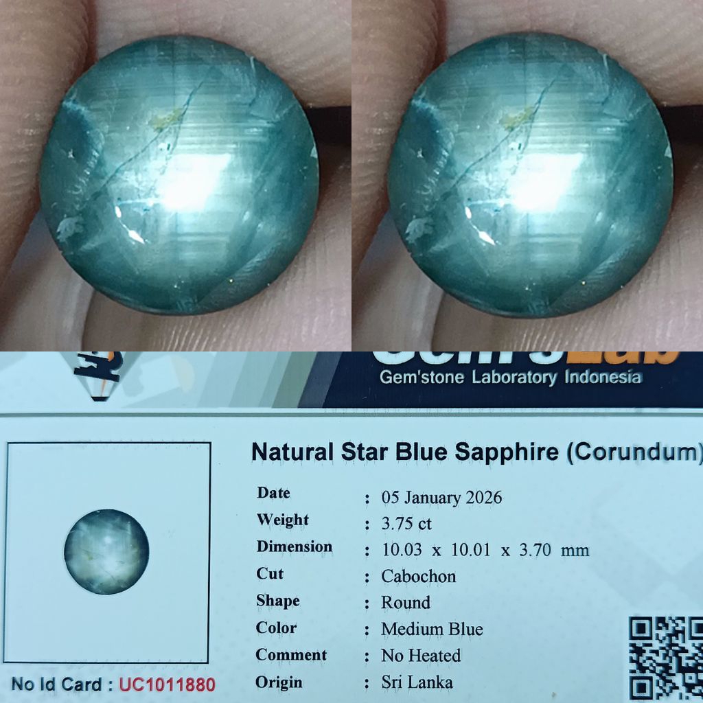 NATURAL STAR BLUE SAPPHIRE NO HEATED SRILANKA MEDIUM BLUE MEMO GLI LAB ID