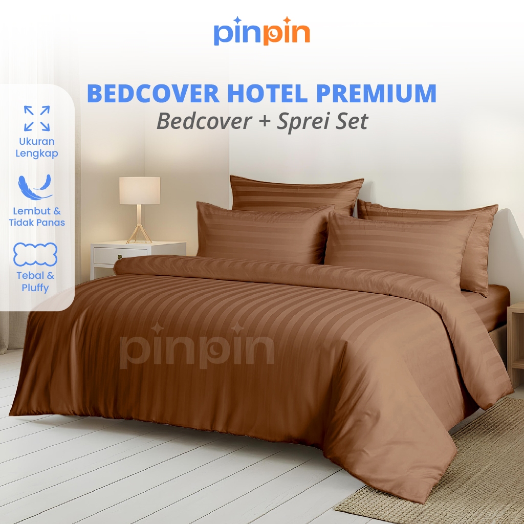 Bed Cover Set Sprei Hotel Tensel Brown Ukuran Lengkap