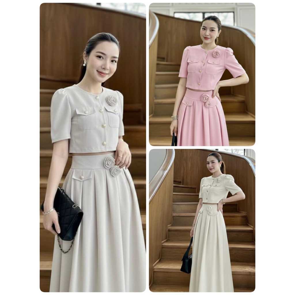 Jms - 705 / Setelan crop top / One Set rok panjang / setelan crop blazer - DLJ