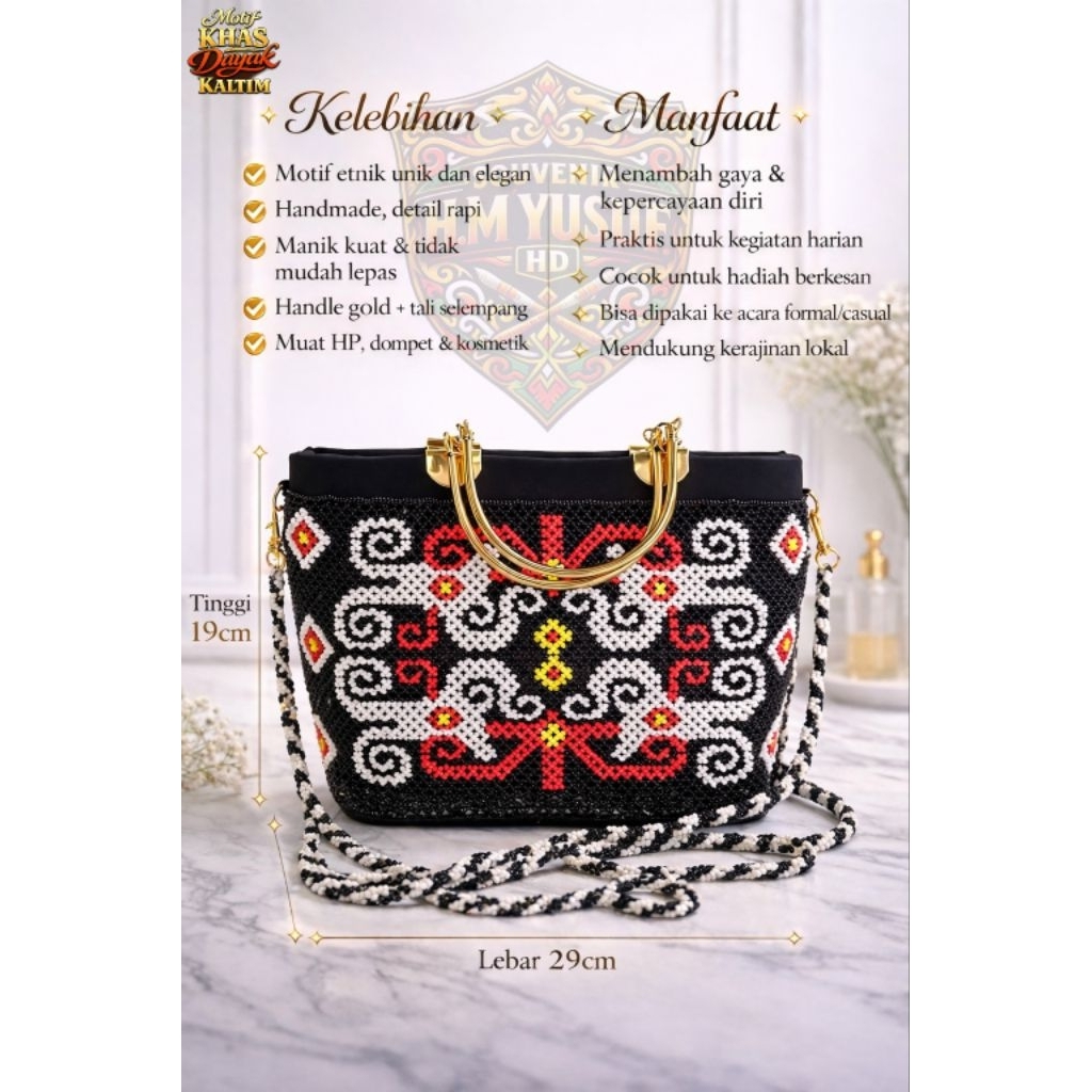 Tas Manik Berhel Ukuran Besar – Tenteng & Selempang – Motif Dayak Kaltim