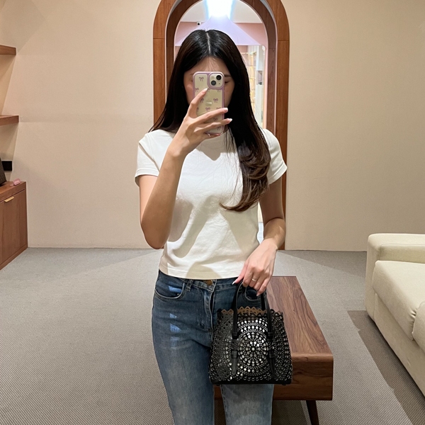 Tas ALAIA MINA 20 LASERER BLACK TOTE BAG WITH LONG STRAP MINI 100% ORIGINAL